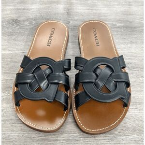 COACH Women's Issa Leather Sandal - Black 8.5B